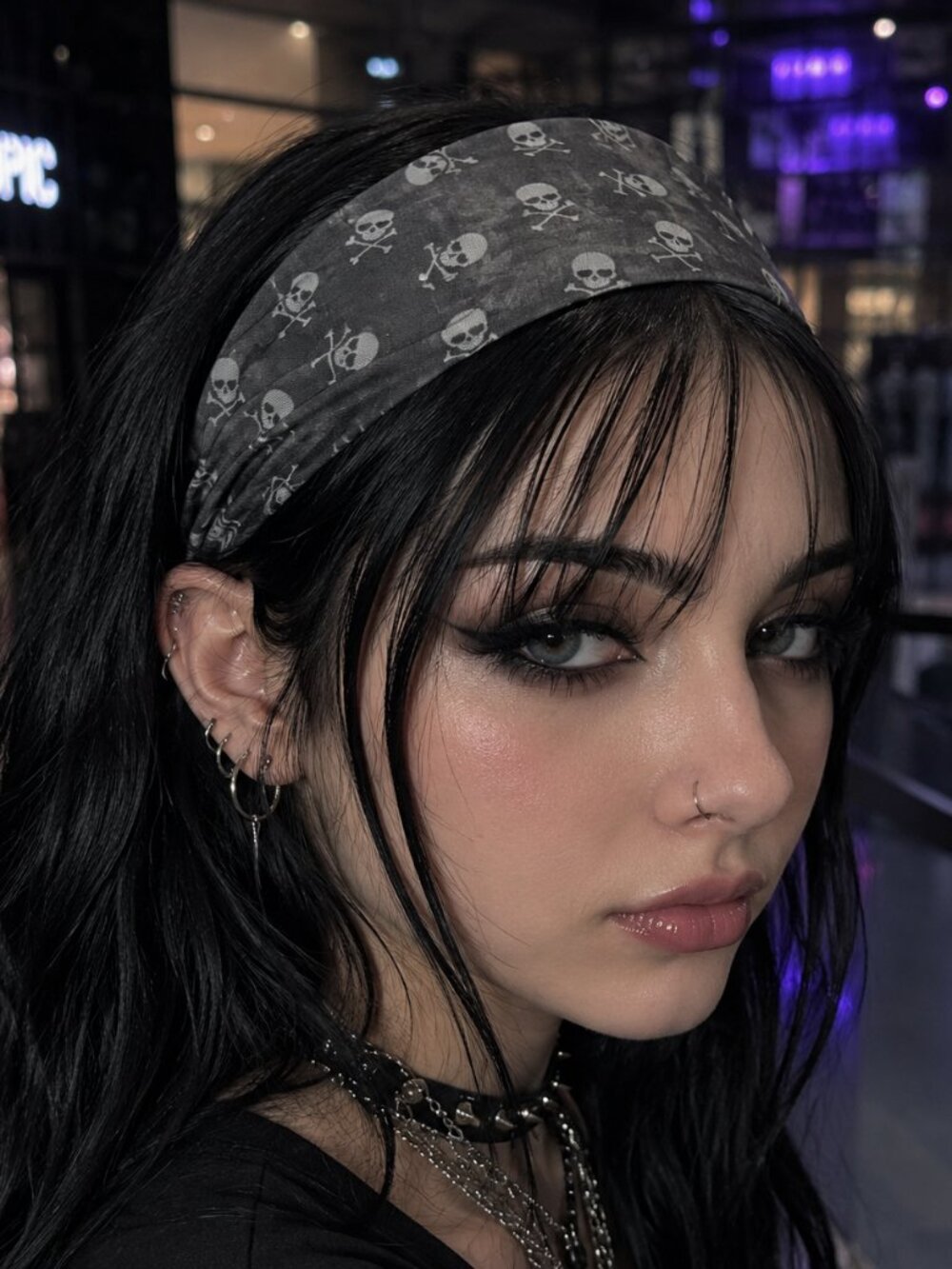 Hot Topic Headband Women's Junior Grey Sheer With Scattered Skulls #MallGoth